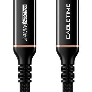 CABLETIME καλώδιο USB-C σε USB-C CT-USB4, 240W, 40Gbps, 8K/60Hz, USB4, 1m, μαύρο